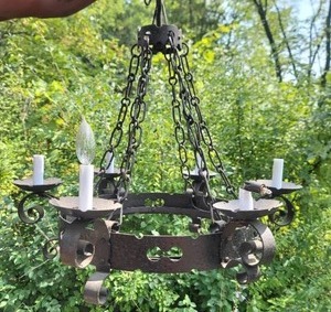 lot 88A7 image: Brilliant Black Scrolled Metal Chandelier