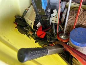 lot 35 image: Bucket of Rope, Hand Tools & Car Items