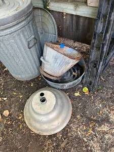 lot 75 image: Metal Garbage Cans & Metal Pieces