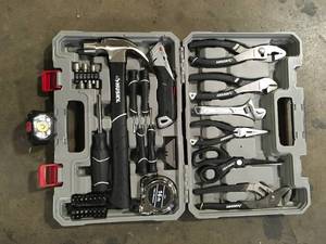 lot 25 image: Husky 60-Piece Home Repair tool set Bundled with Headlamp and Knee Pad Customer Returns See Pictures