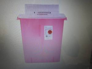 lot 267 image: Case of Sharps Container SharpStar In-Room Translucent Red Base 16-12 H X 13-34 W X 6 D Inch Horizontal Entry 3 Gallon