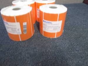 lot 296 image: 4- 1000ct Rolls Orange 2x4 Labels...