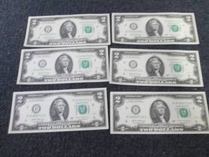 lot 516 image: 6- Sequential Uncirculated $2 Bills...