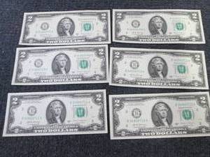 lot 520 image: 6- Sequential Uncirculated $2 Bills...