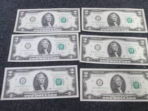 lot 517 image: 6- Sequential Uncirculated $2 Bills...