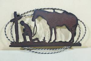 lot 127 image: Praying Cowboy Metal Wall Dcor