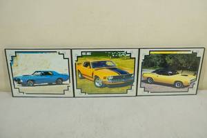 lot 183 image: 3 Classic Muscle Car Framed Photos - Cougar, Mustang, Cuda
