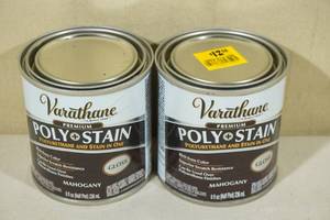 lot 204 image: 2 8oz Varathane Poly  Stain -Mohogany