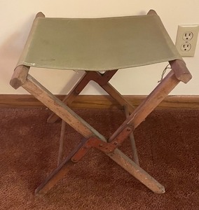 lot 66 image: Vintage Wooden Stool with Canvas Seat