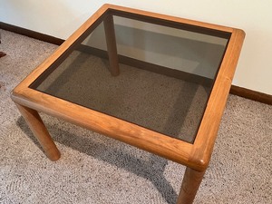 lot 16 image: Danish Hasleve Mid Century Teak and Glass Accent  End Table