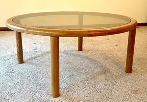 lot 7 image: Danish Hasleve Mid Century Round Teak and Glass Coffee Table