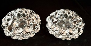 lot 22 image: Pair of Orrefors Raspberry Crystal Candle Holders