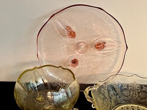 lot 34 image: Three Pieces of Vintage Lancaster Landrum Cane Depression Glassware