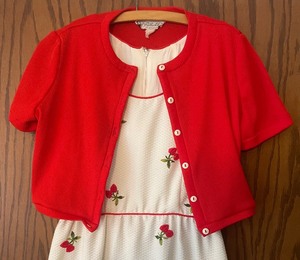 lot 179 image: Charming Vintage Cherry Motif Dress with Red Fred Rothschild Sweater