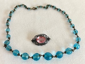 lot 114 image: Vintage Faceted Beaded Necklace and Vintage Sterling (800) Brooch