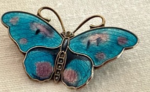 lot 14 image: Three Vintage Sterling and Enamel David Andersen Butterfly Pins  Brooches