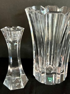 lot 47A image: Orrefors Crystal Stemhammer Vase and Pair of Crystal Candle Holders