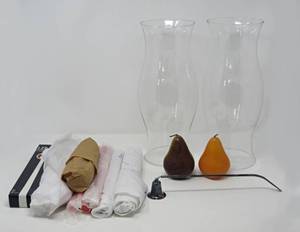 lot 100 image: Silverware  and alternative candles with hurricane glass