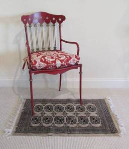 lot 79 image: Antique Red cane Chair, Rug, Accessories