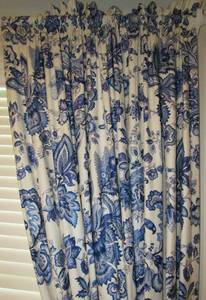 lot 75 image: Blue and White Custom Drapes