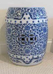 lot 65 image: Chinese Porcelain Blue Floral Garden Bench Stool and Portuguese Pottery Urn