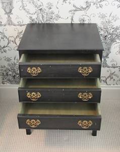 lot 59 image: Wormwood Maple (rare) Handbuilt custom 3 drawer Raised chest with Brass hardware
