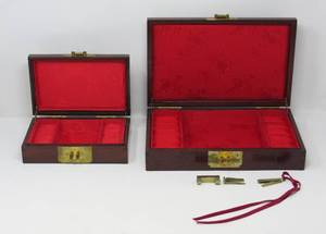 lot 35 image: Three Brass Decorator keys, two wood plush lined jewelry boxes