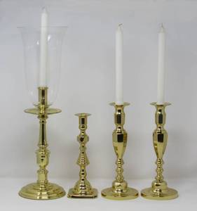 lot 6 image: High quality Brass Candle Stick Holders  silk flower arrangement in urn  brass tray
