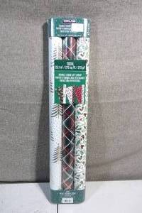 lot 101 image: KIRKLAND SIGNATURE BRIGHT DOUBLE SIDED GIFT WRAP 3 PACK, GOLD TREES