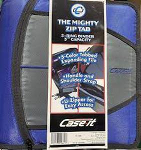 lot 80 image: Case-it The Mighty Zip Tab Zipper Binder - 3 Inch O-Rings - 5 Color Tab Expanding File Folder - Multiple Pockets - 600 Sheet Capacity - Comes With Shoulder Strap - Blue D-146