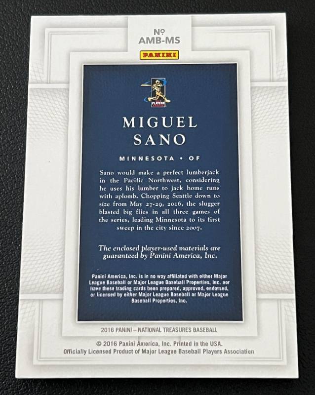 Miguel Sano player worn jersey patch baseball card (Minnesota