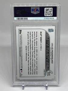 lot 75 image: Julio Rodriguez RC PSA 9 Mint - Rainbow Foil 2022 Topps Update #US97 Baseball Card