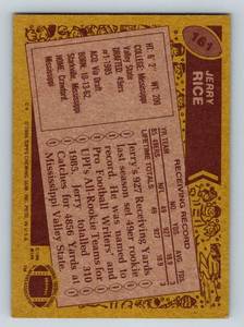 lot 4 image: Jerry Rice RC - 1986 Topps # 161, Vintage Rookie Football Card