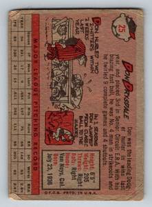 lot 14 image: 1958 Topps Don Drysdale 2nd Year #25 Vintage Baseball Card
