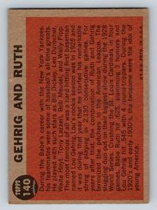 lot 26 image: 1962 Topps Babe Ruth Special #140 Lou Gehrig and Ruth Vintage Baseball Card