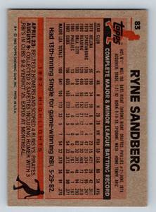 lot 29 image: Ryne Sandberg RC - 1983 Topps #83 Vintage Rookie Baseball Card