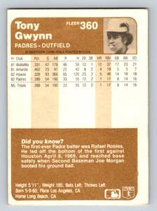 lot 36 image: Tony Gwynn RC - 1983 Fleer #360 Vintage Rookie Card