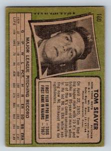 lot 46 image: 1971 Topps Tom Seaver # 160 Vintage Baseball Card