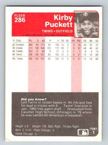 lot 55 image: Kirby Puckett RC - 1985 Fleer #286 Vintage Minnesota Twins Rookie Card