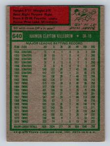 lot 57 image: Harmon Killebrew 1975 Topps #640 Vintage Minnesota Twins Baseball Card