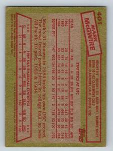 lot 62 image: Mark McGwire RC - 1985 Topps #401 Team USA Vintage Baseball Rookie Card