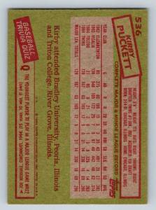 lot 64 image: Kirby Puckett RC - 1985 Topps #536 Minnesota Twins Rookie Vintage Baseball Card