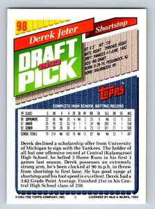 lot 65 image: Derek Jeter RC - 1993 Topps #98 Rookie Baseball Card