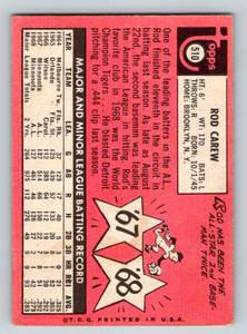 lot 78 image: Rod Carew 1969 Topps #510 Vintage Minnesota Twins Baseball Card