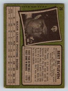 lot 86 image: Bert Blyleven RC - 1971 Topps # 26 Rookie Minnesota Twins Baseball Card
