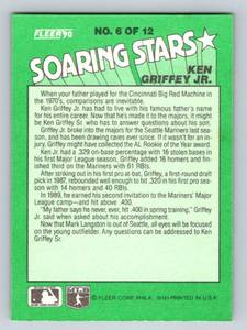lot 89 image: Ken Griffey Jr. 1990 Fleer Soaring Stars Insert #6 Baseball Card