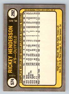lot 102 image: Rickey Henderson 2nd Year - 1981 Fleer #574 Vintage Baseball Card