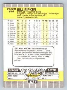 lot 111 image: Billy Ripken FF Black Box Error Iconic Card - 1989 Fleer #616 Baseball Card