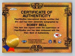 lot 112 image: Bobby Bell Signed Card - 1999 Fleer Greats of the Game Autographe Collection, Rare Football Card
