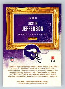 lot 118 image: Justin Jefferson RC - 2020 Chronicles Gridiron King #GK-13 Rookie Minnesota Vikings Football Card